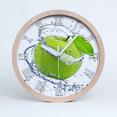 Okrúhle dřevěne hodiny Zelené jablko