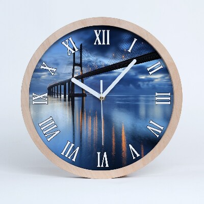 Nástěnné dřevěné hodiny Osvětlený most