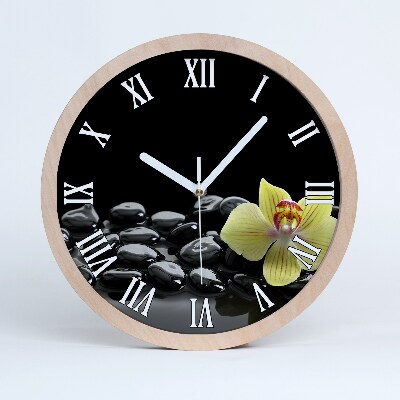 Nástěnné dřevěné hodiny Orchidej