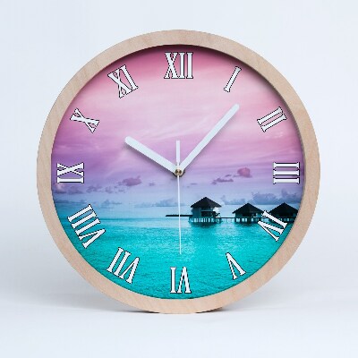 Nástěnné dřevěné hodiny Bungalovy na nábřeží