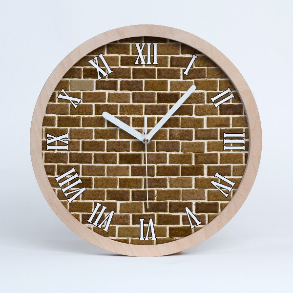Nástěnné dřevěné hodiny Tmavá cihlová zeď
