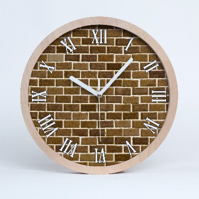Nástěnné dřevěné hodiny Tmavá cihlová zeď