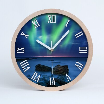 Dřevěné hodiny nástěnné Polární záře