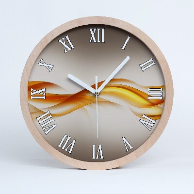 Okrúhle dřevěne hodiny Abstraktní oranžové vlny