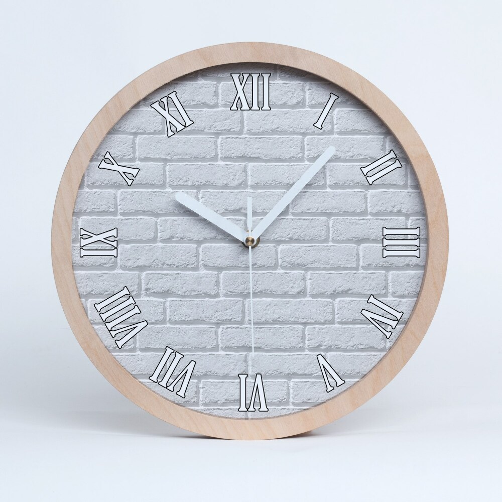 Okrúhle dřevěne hodiny Cihlová zeď