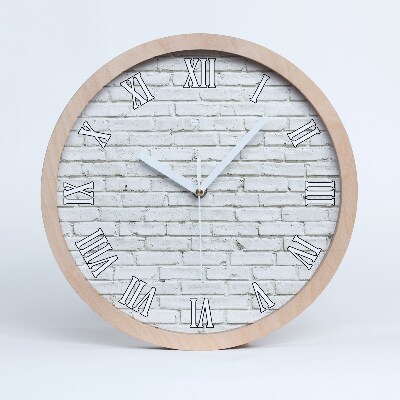 Dřevěne hodiny Bílá cihlová zeď