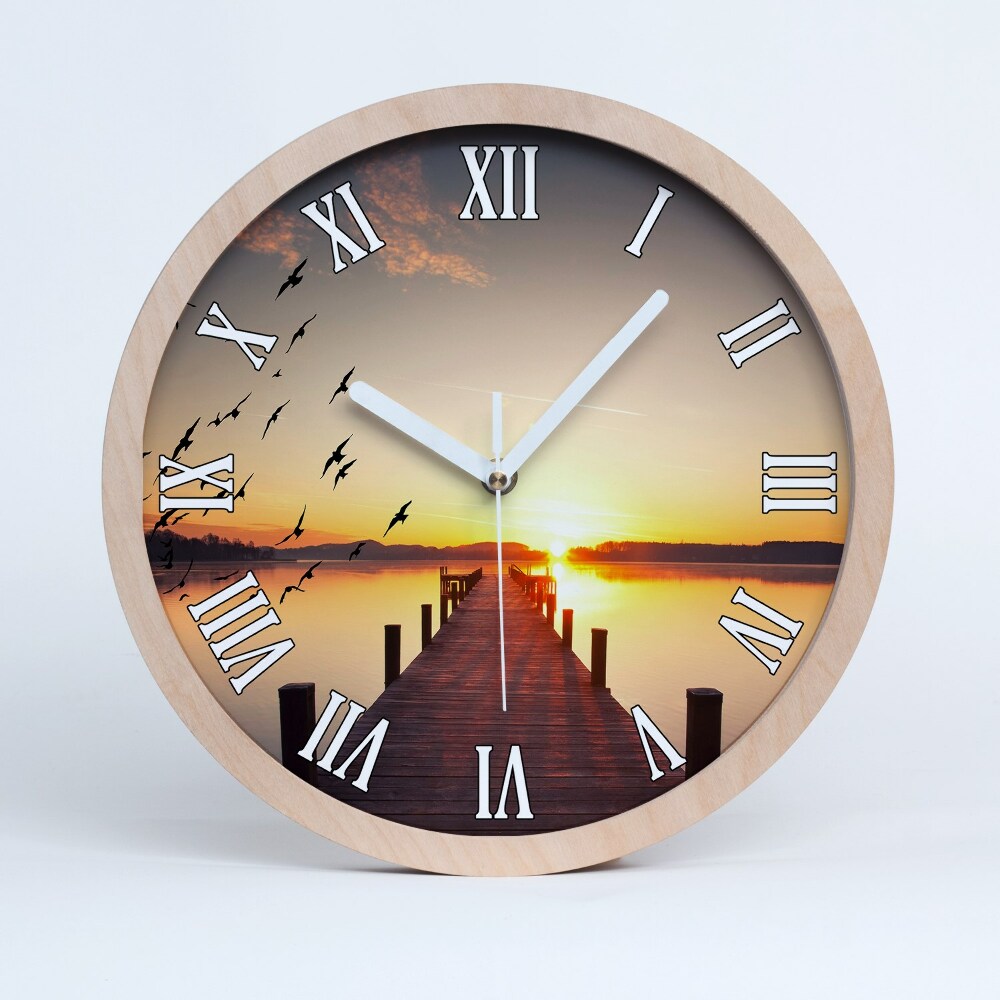 Dřevěné hodiny s fotkou Západ slunce