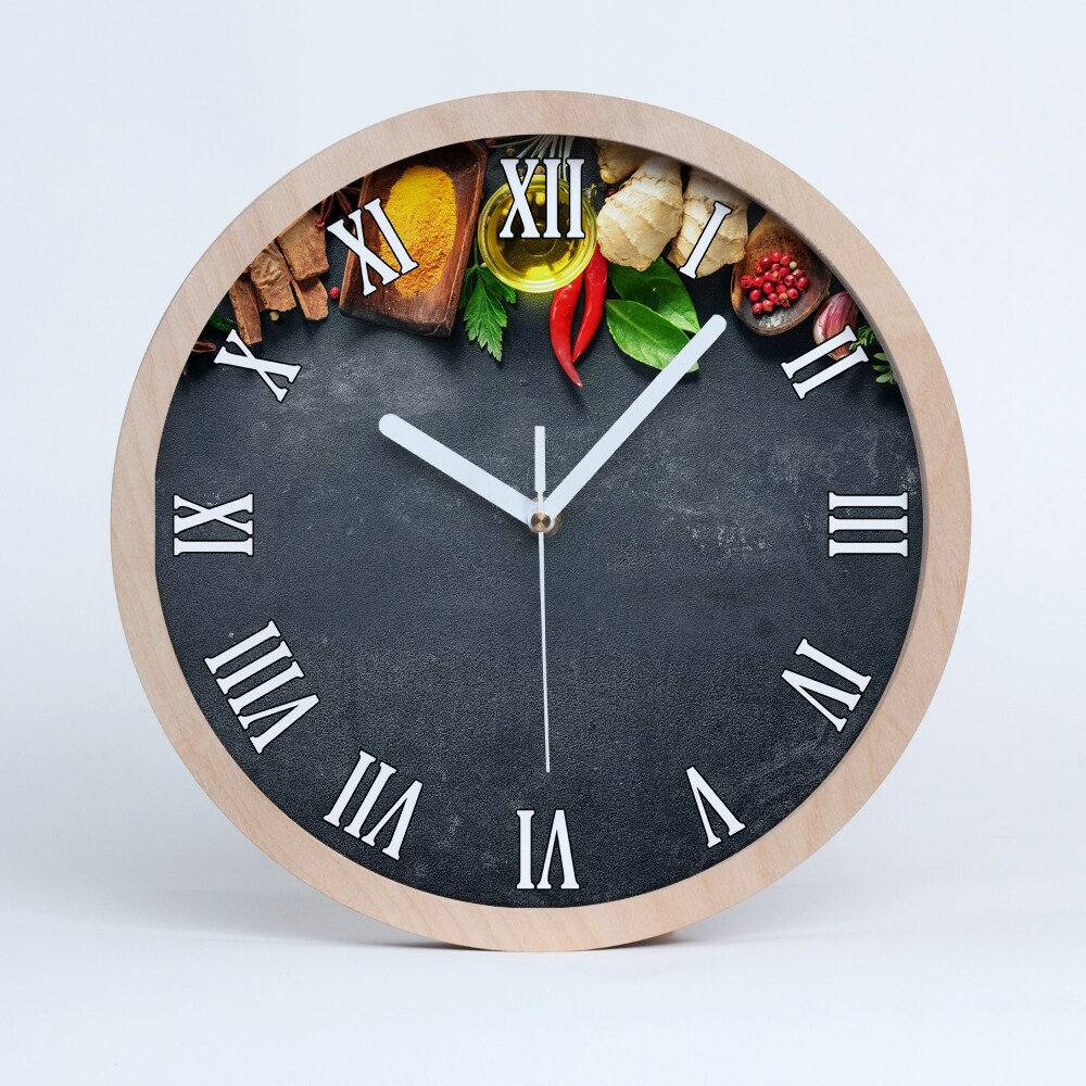 Dřevěné hodiny s fotkou Bylinky a koření