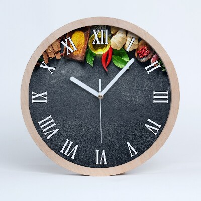 Dřevěné hodiny s fotkou Bylinky a koření