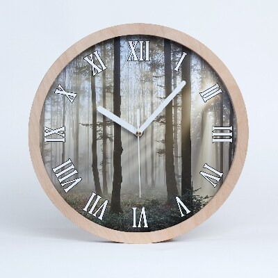 Dřevěne hodiny Mlha v lese