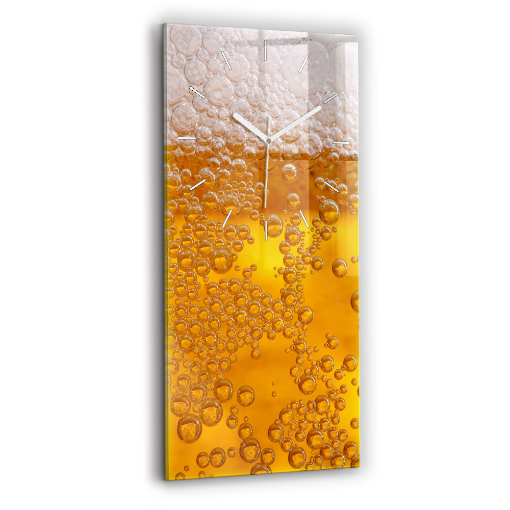 Vertikální hodiny na skle Pivo s pěnou
