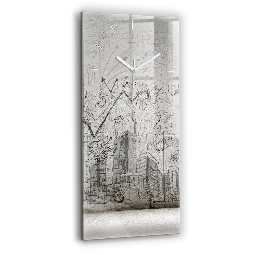 Vertikální nástěnné hodiny Náčrt města