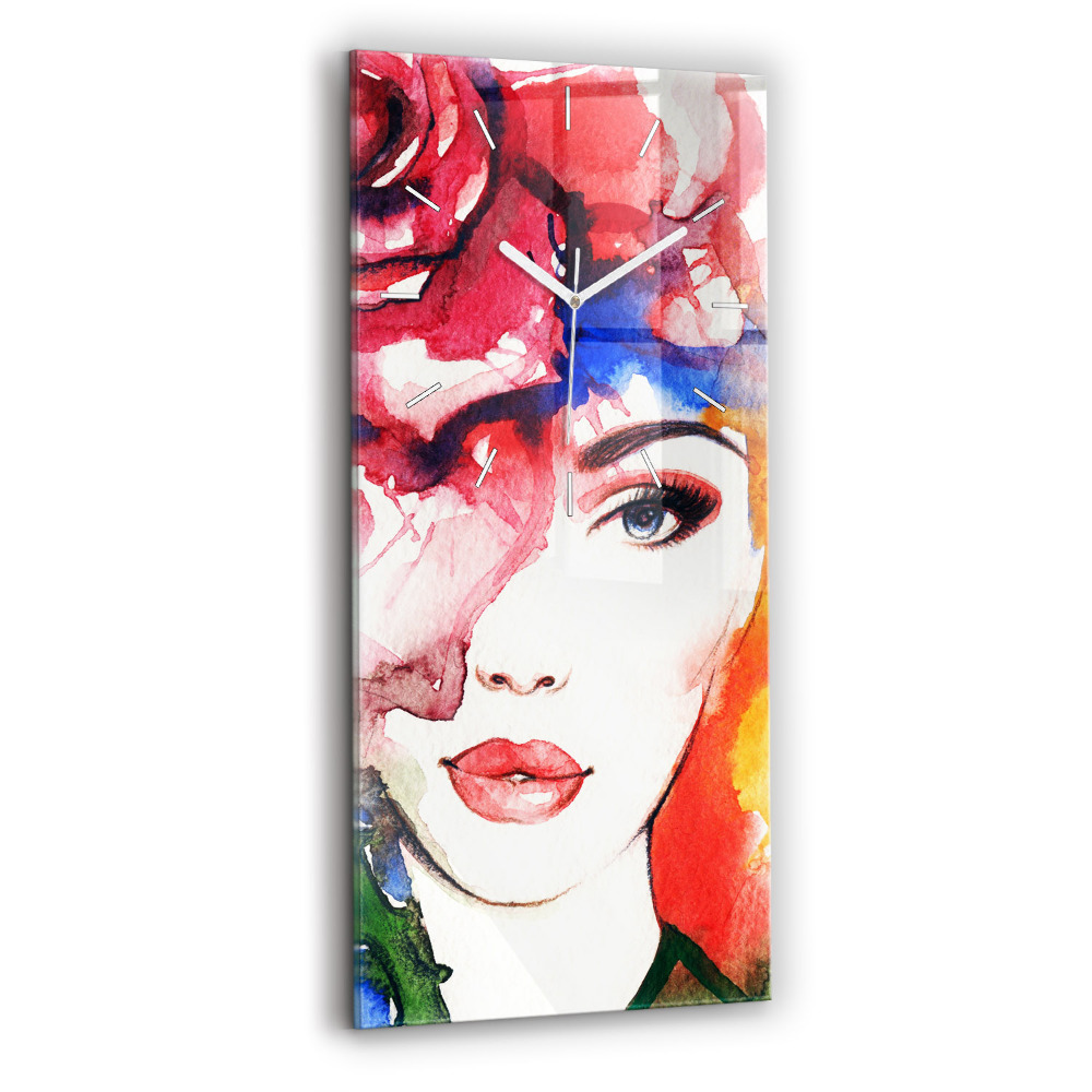 Vertikální nástěnné hodiny Barevný portrét ženy