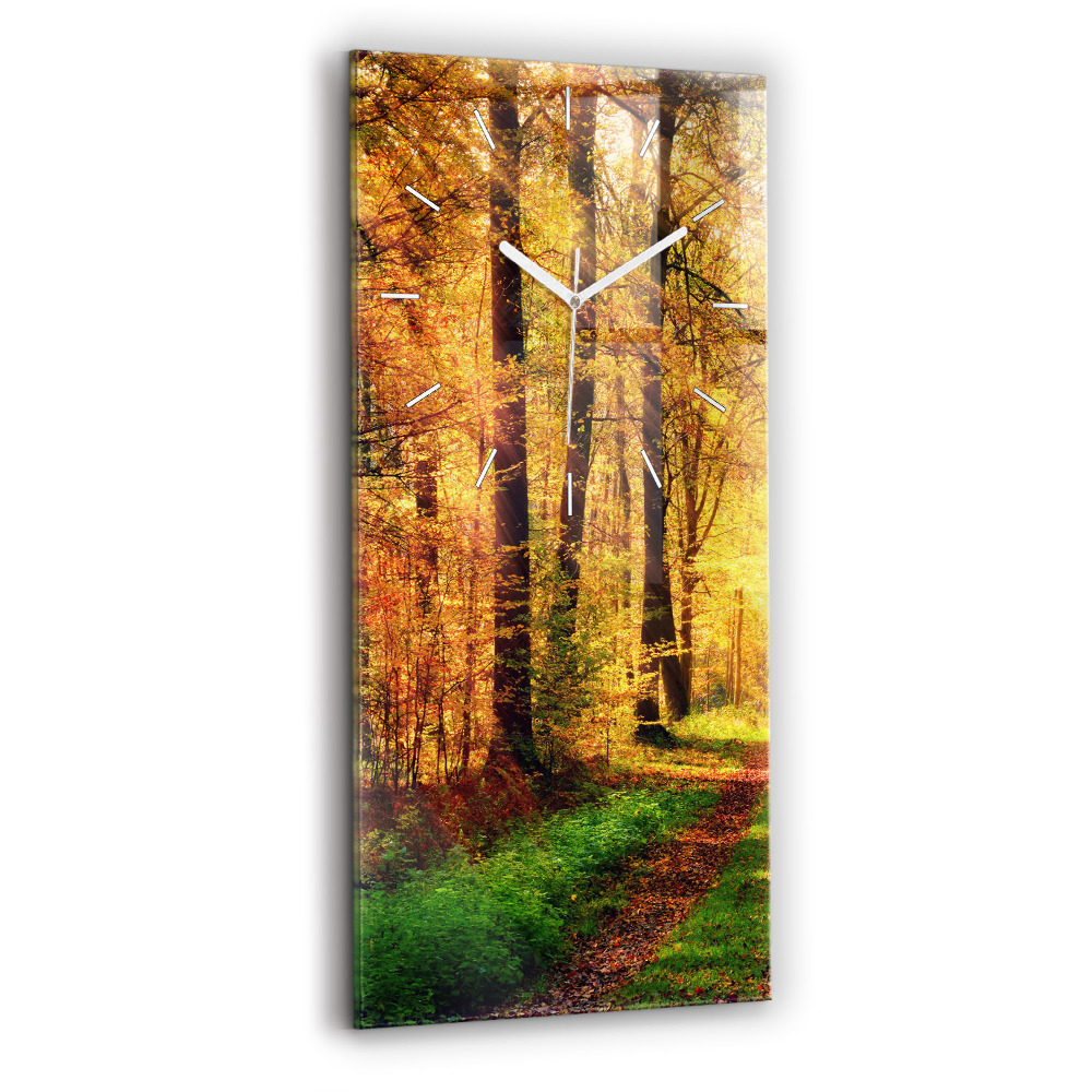 Vertikální nástěnné hodiny Podzimní lesní scenérie