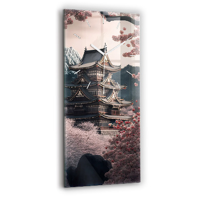 Vertikální hodiny na skle Věž a květiny v Asii