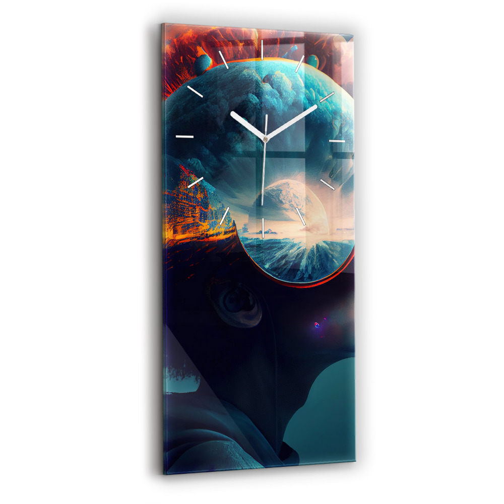 Vertikální hodiny na skle Futuristický svět