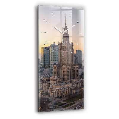 Vertikální hodiny na skle Panorama Varšavy