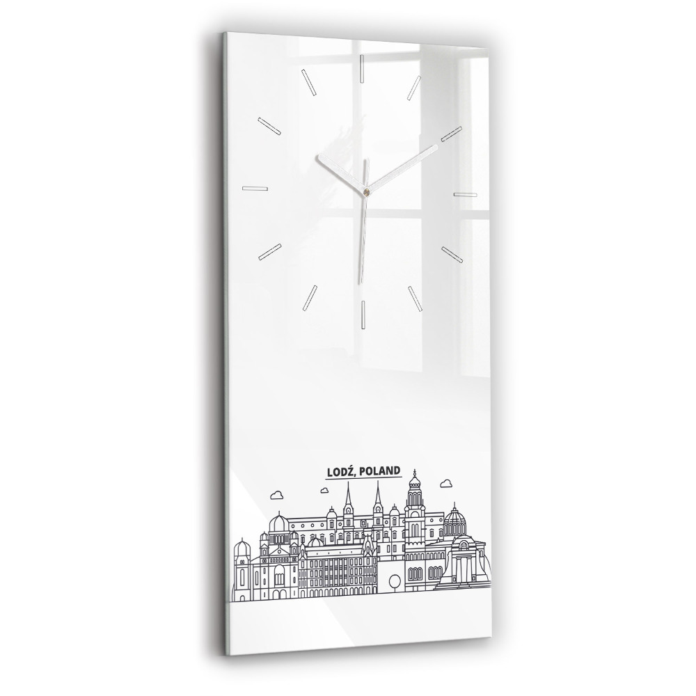 Vertikální nástěnné hodiny Architektonické panorama Lodže