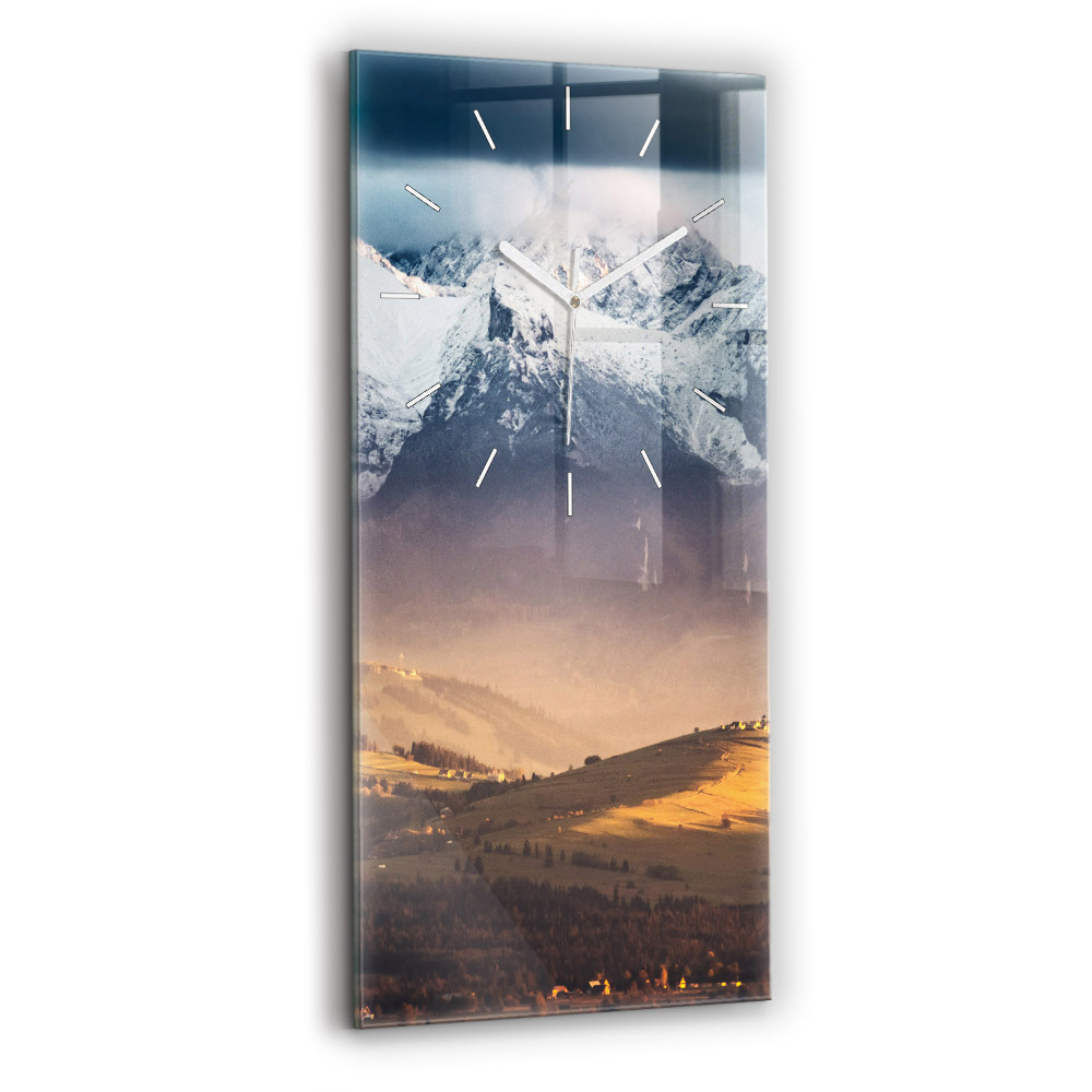 Vertikální hodiny na skle Zimní krajina v Tatrách