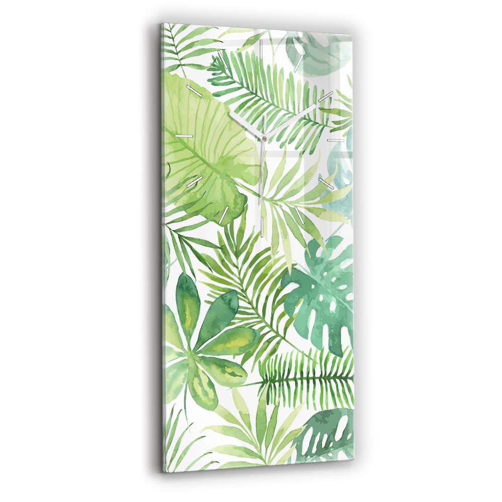 Vertikální nástěnné hodiny Zelené listy