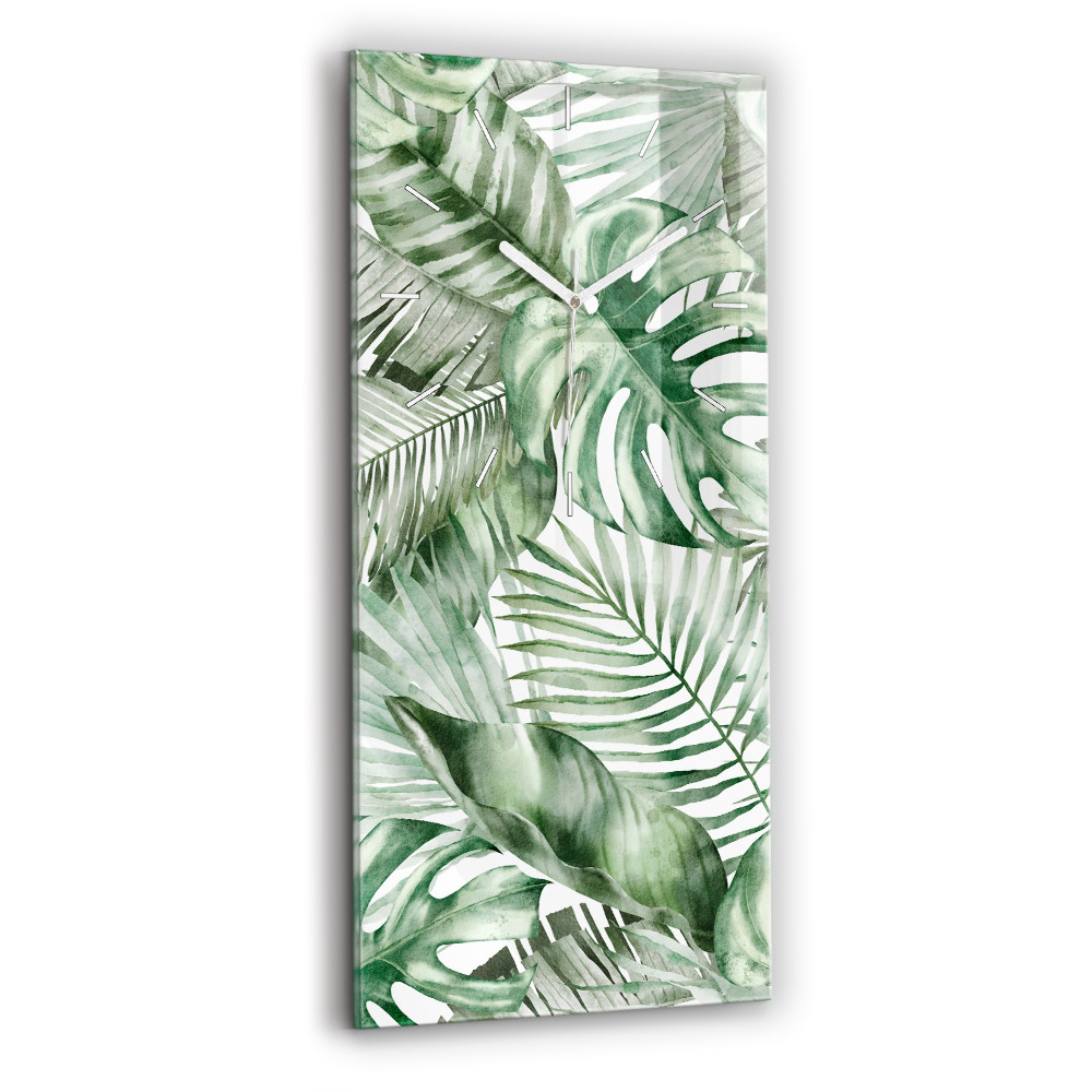 Vertikální hodiny na skle Malované listy rostlin
