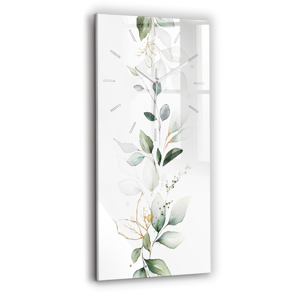 Vertikální hodiny na skle Abstraktní listy