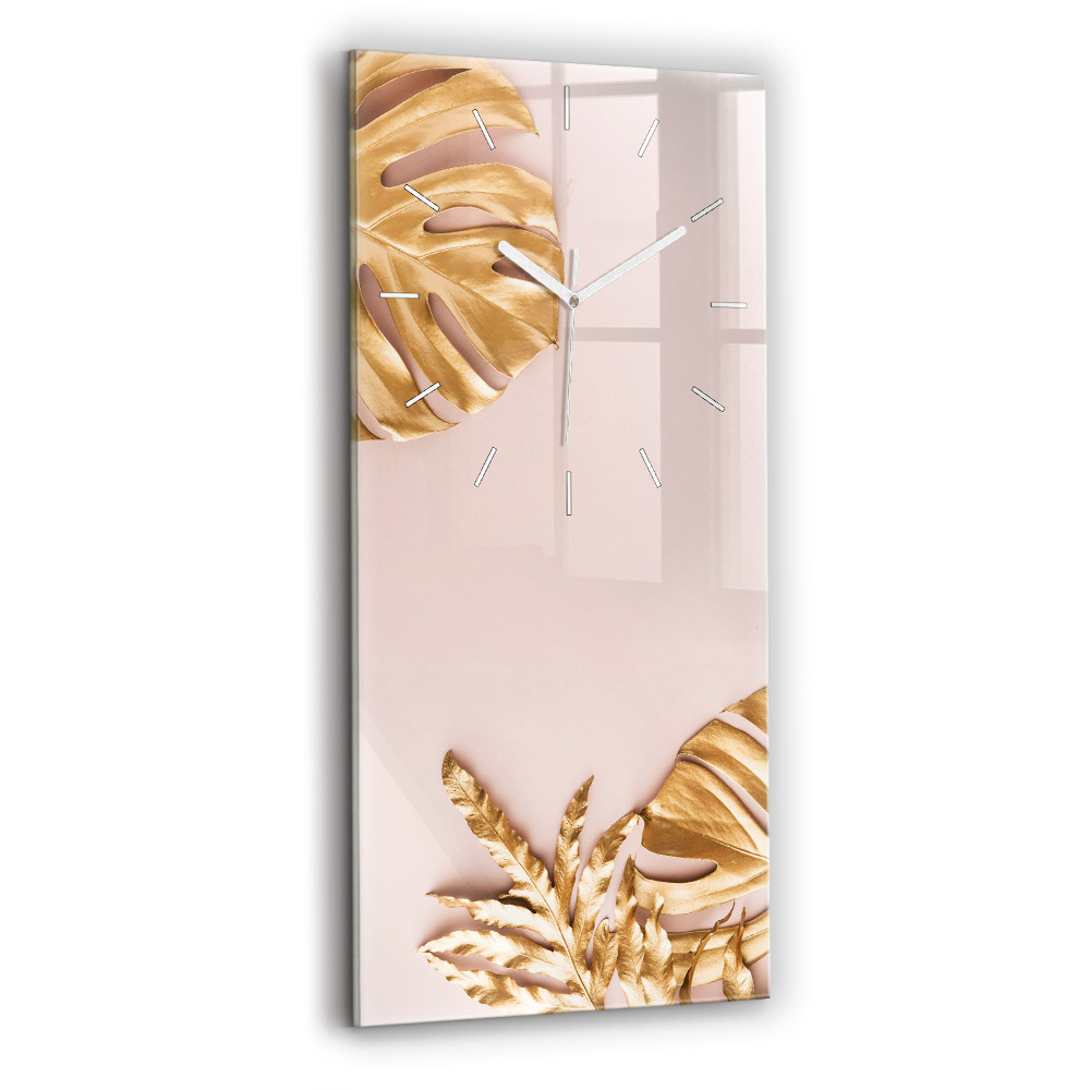 Vertikální nástěnné hodiny Zlaté tropické listy