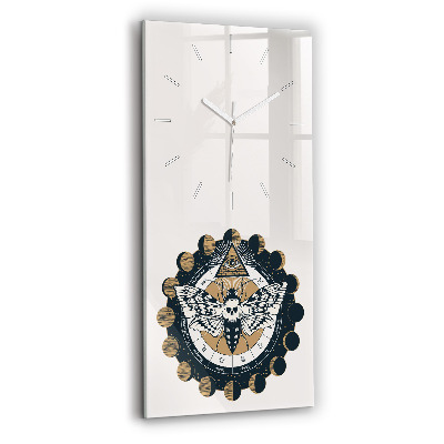 Vertikální hodiny na skle Fáze měsíce a oko