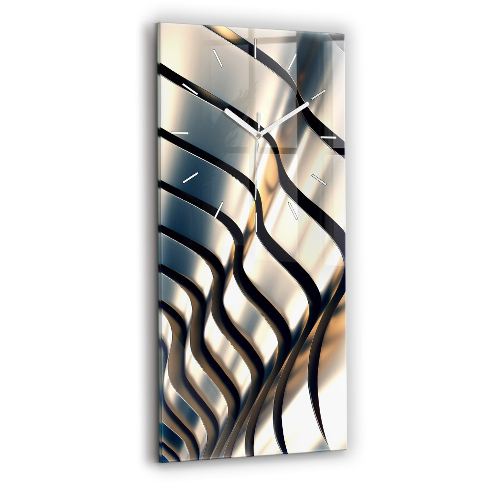 Vertikální hodiny na skle Stříbrný design