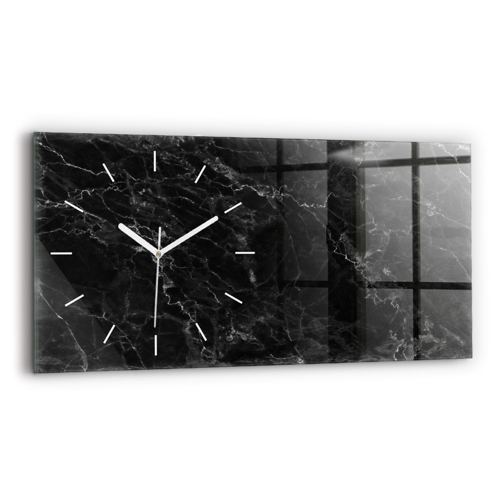 Horizontální skleněné hodiny nástěnné Tmavý mramor