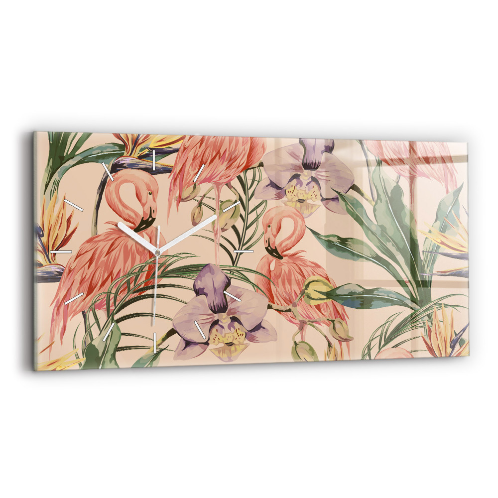 Horizontální skleněné hodiny nástěnné Tropické palmové listy