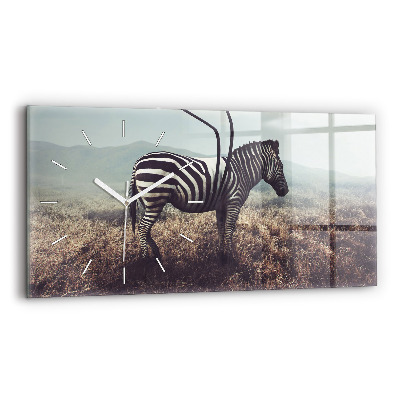 Horizontální nástěnné hodiny Zebra - abstrakce