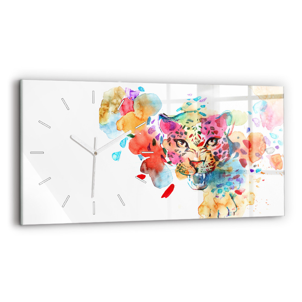 Horizontální nástěnné hodiny Divoká kočka abstraktní