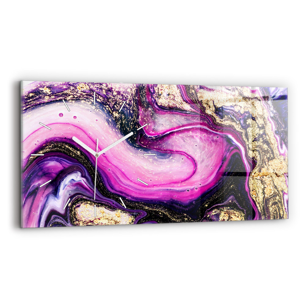 Horizontální skleněné hodiny nástěnné Abstraktní mramor