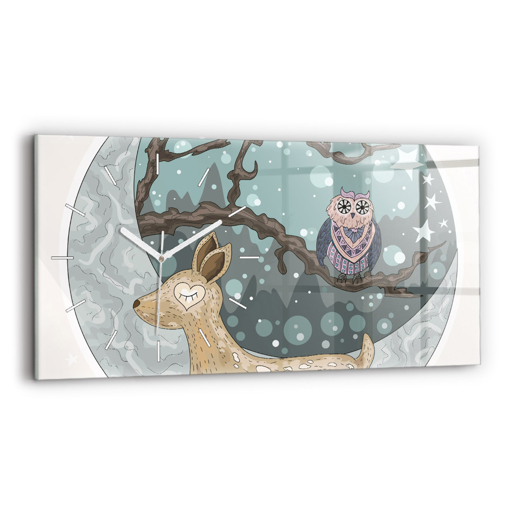 Horizontální skleněné hodiny nástěnné Noční zvířata Měsíc
