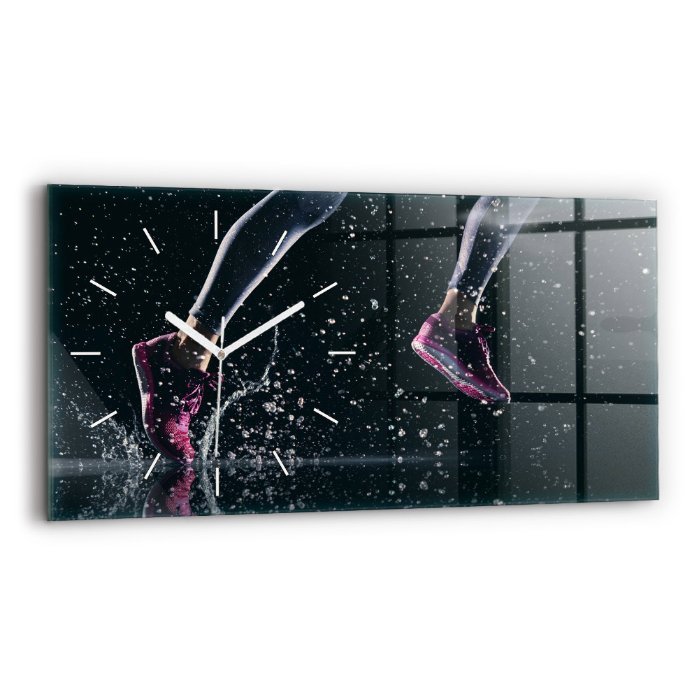 Horizontální skleněné hodiny nástěnné Zdravý životní styl a běh