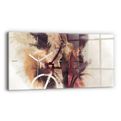 Horizontální skleněné hodiny nástěnné Žena a jízdní kolo