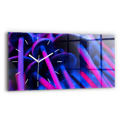 Horizontální skleněné hodiny nástěnné Kouzelné houby v barvách