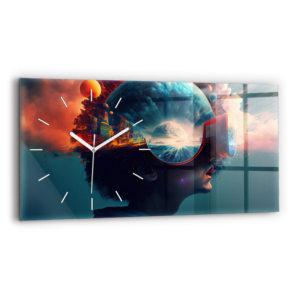 Horizontální skleněné hodiny nástěnné Futuristický virtuální svět