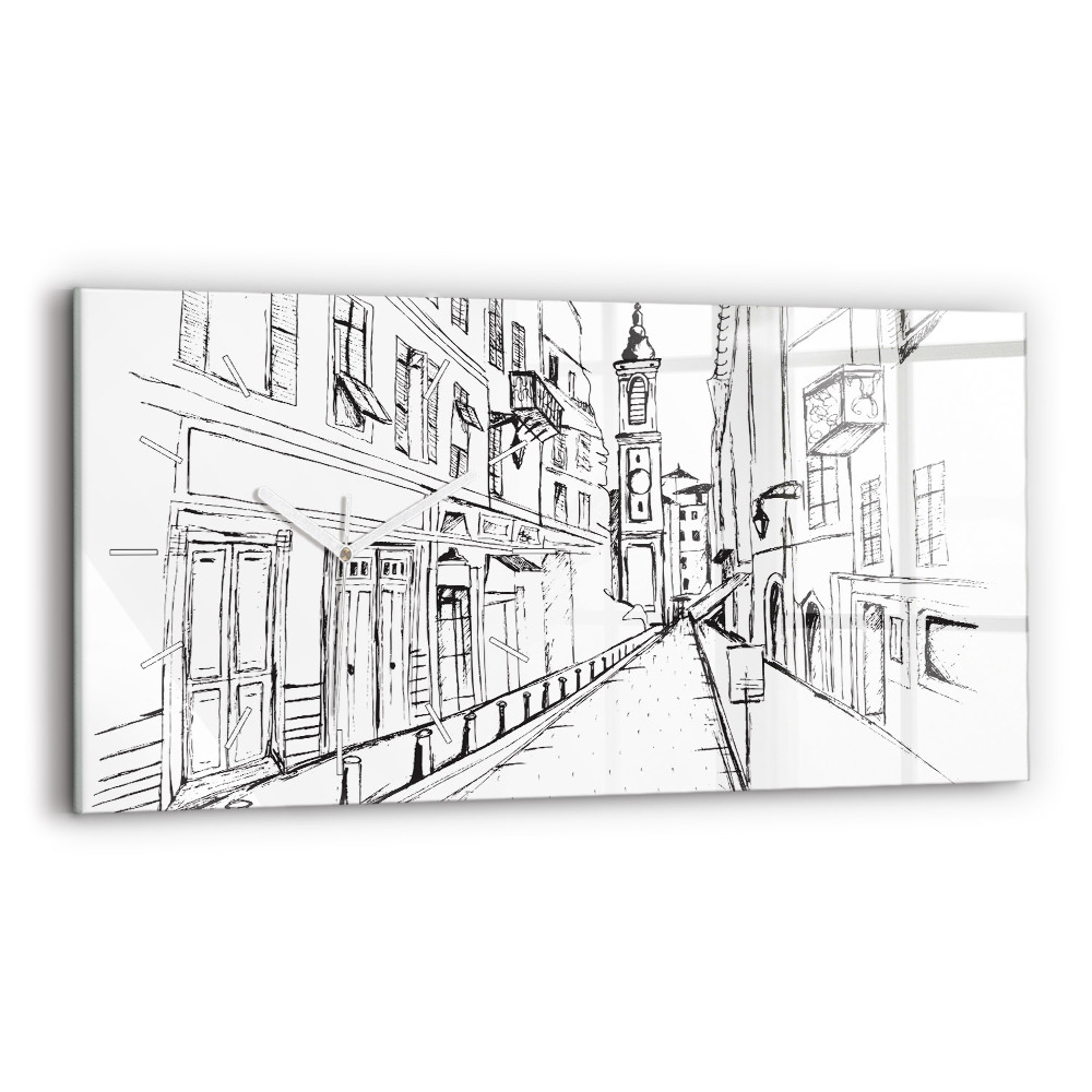 Horizontální nástěnné hodiny Kresba města Provence