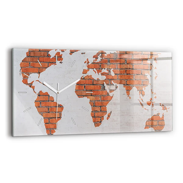 Horizontální nástěnné hodiny Cihlová mapa světa