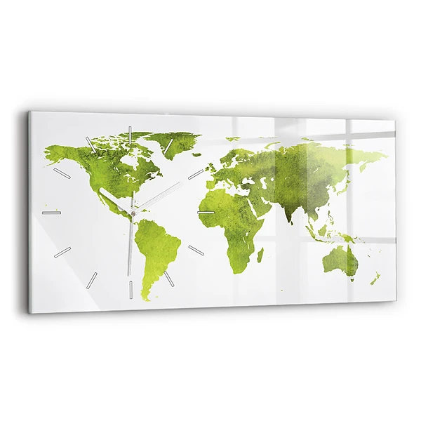 Horizontální nástěnné hodiny Akvarelová mapa světa