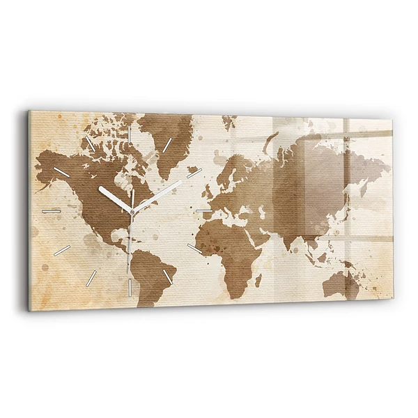Horizontální nástěnné hodiny Malovaná mapa světa