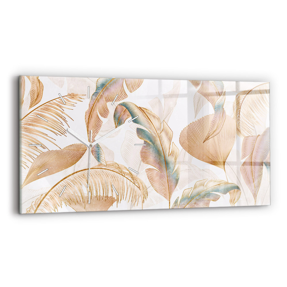Horizontální skleněné hodiny nástěnné Příroda se vzorem listů