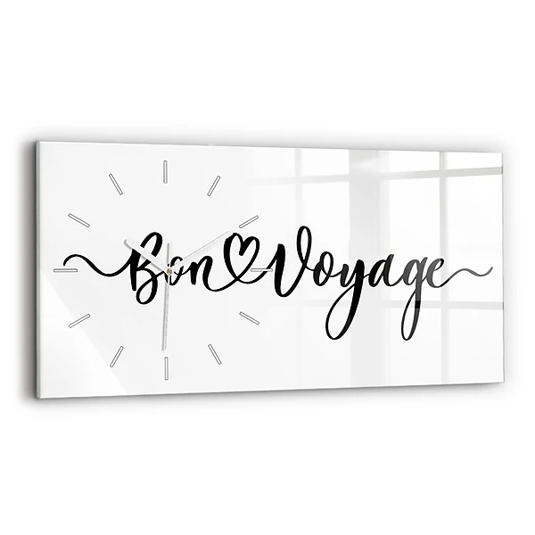 Horizontální skleněné hodiny nástěnné Nápis Bon voyage