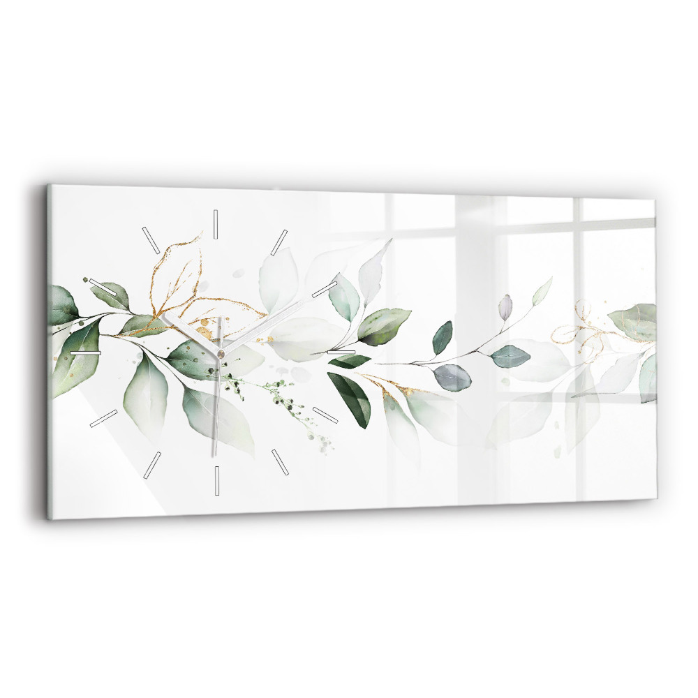 Horizontální skleněné hodiny nástěnné Abstraktní listy