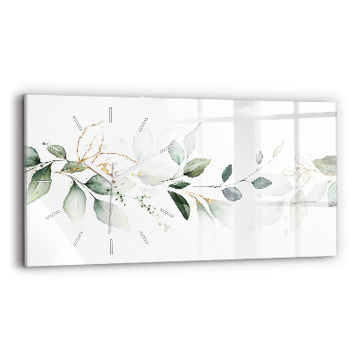 Horizontální skleněné hodiny nástěnné Abstraktní listy