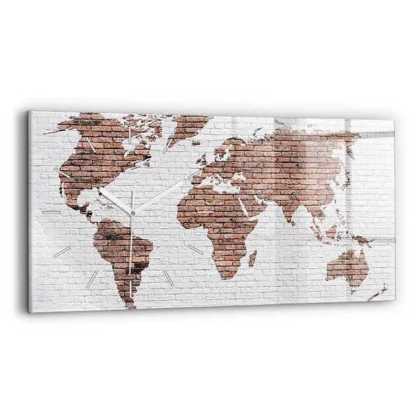 Horizontální skleněné hodiny nástěnné Cihlová mapa světa