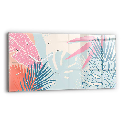Horizontální skleněné hodiny nástěnné Pastelové listy