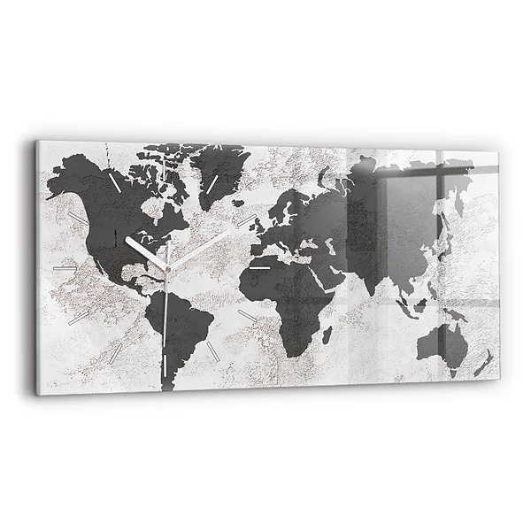 Horizontální skleněné hodiny nástěnné Betonová mapa světa